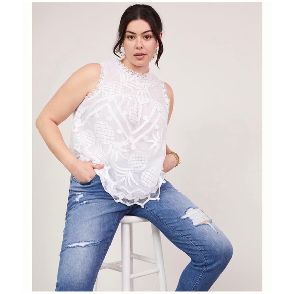 Anthropologie Summer Blouse Tank Pineapple in White NWT - Picture 5 of 14